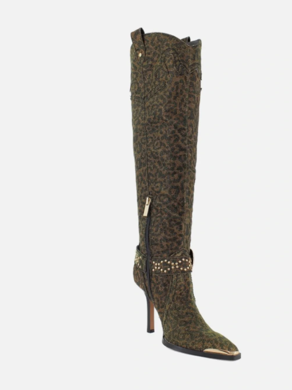 Jessica Simpson 7 Kenzin Western Leopard Sparkle Embossed Buckle Boot